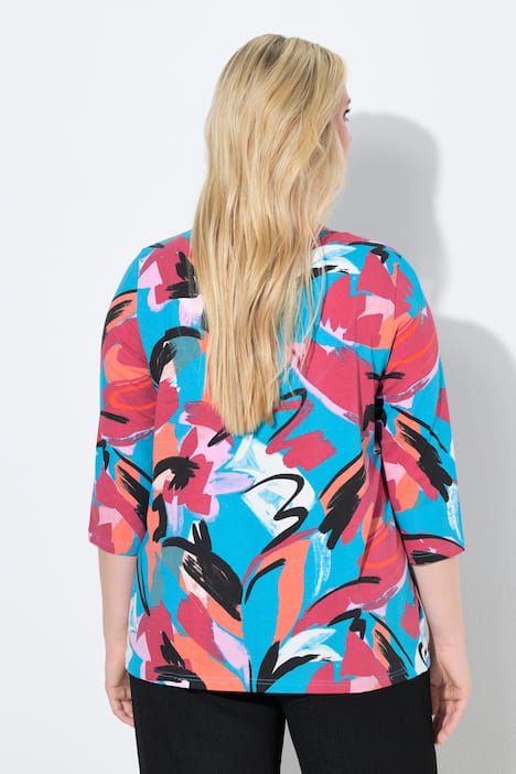 T-shirt, abstracte print, hartvormige hals, korte mouwen