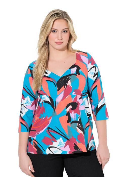 Halenka, abstraktní potisk, srdcovitý výstřih, polodlouhý rukáv