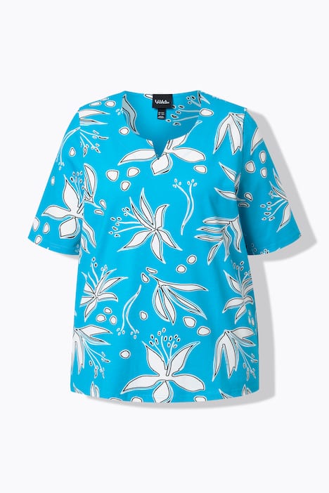 T-shirt, bloemen, tuniekhals, halflange mouwen