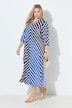 Maxi-Tunikakleid, Streifen, Kelchkragen, 3/4-Trompetenarm