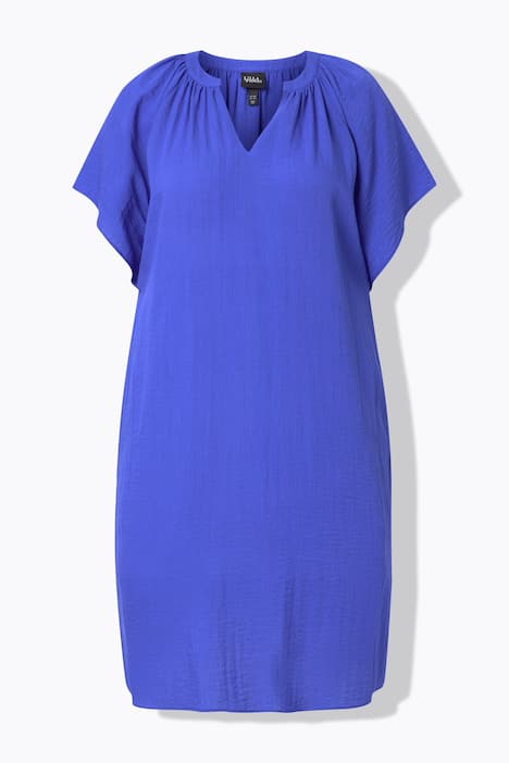 Kleid, Leinenoptik, Tunika-Ausschnitt, Flügelärmel