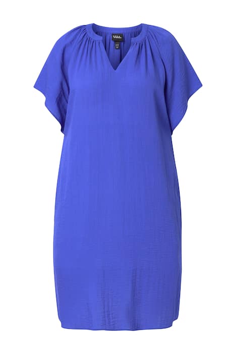 Šaty, lněný vzhled, tunikový výstřih, zvonové rukávy