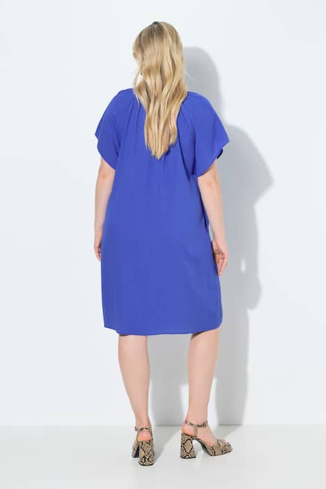 Kleid, Leinenoptik, Tunika-Ausschnitt, Flügelärmel