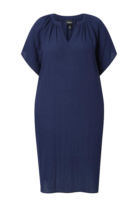 Šaty, lněný vzhled, tunikový výstřih, zvonové rukávy