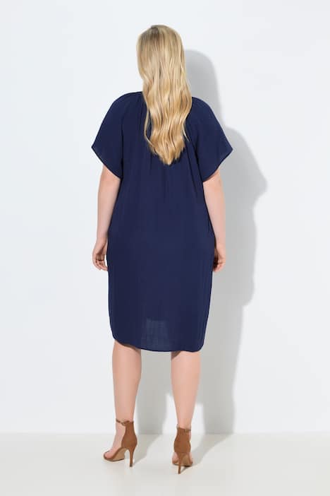 Kleid, Leinenoptik, Tunika-Ausschnitt, Flügelärmel