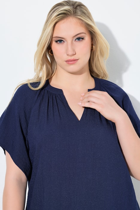 Kleid, Leinenoptik, Tunika-Ausschnitt, Flügelärmel