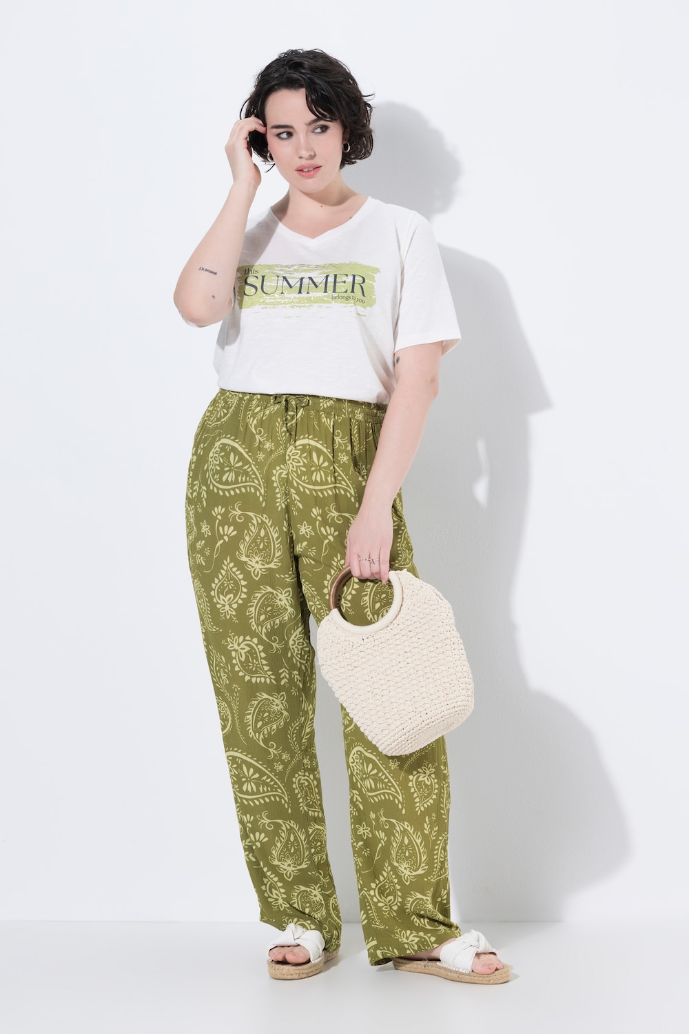 Hose Rose, Paisleymuster, weites Bein, Elastikbund