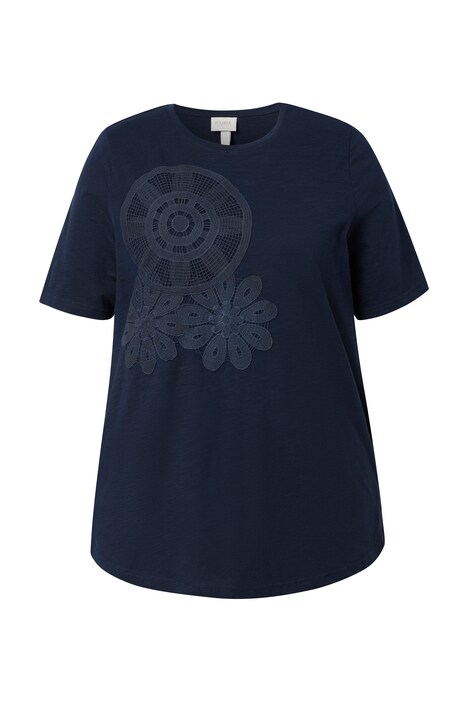 Tričko, květinový vzor, áčkový střih, kulatý výstřih, polo rukávy, bio-bavlna