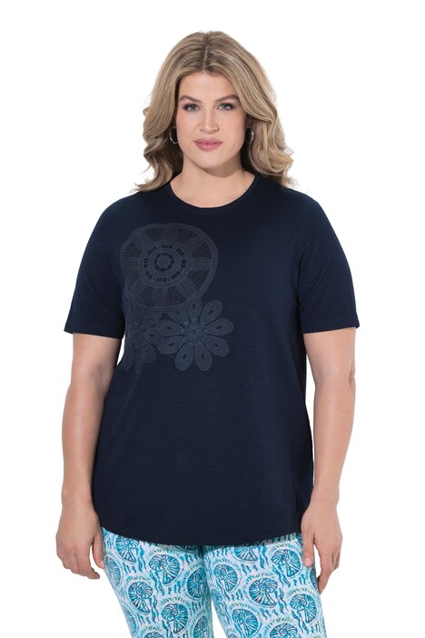 Tričko, květinový vzor, áčkový střih, kulatý výstřih, polo rukávy, bio-bavlna