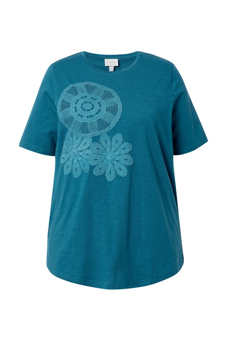 Tričko, květinový vzor, áčkový střih, kulatý výstřih, polo rukávy, bio-bavlna