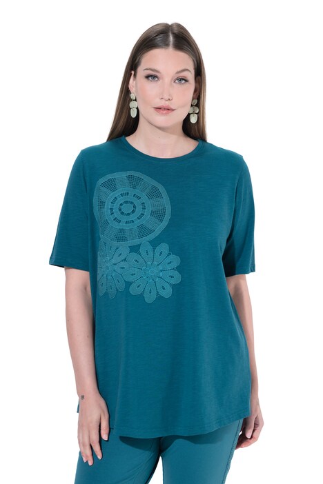 Tričko, květinový vzor, áčkový střih, kulatý výstřih, polo rukávy, bio-bavlna