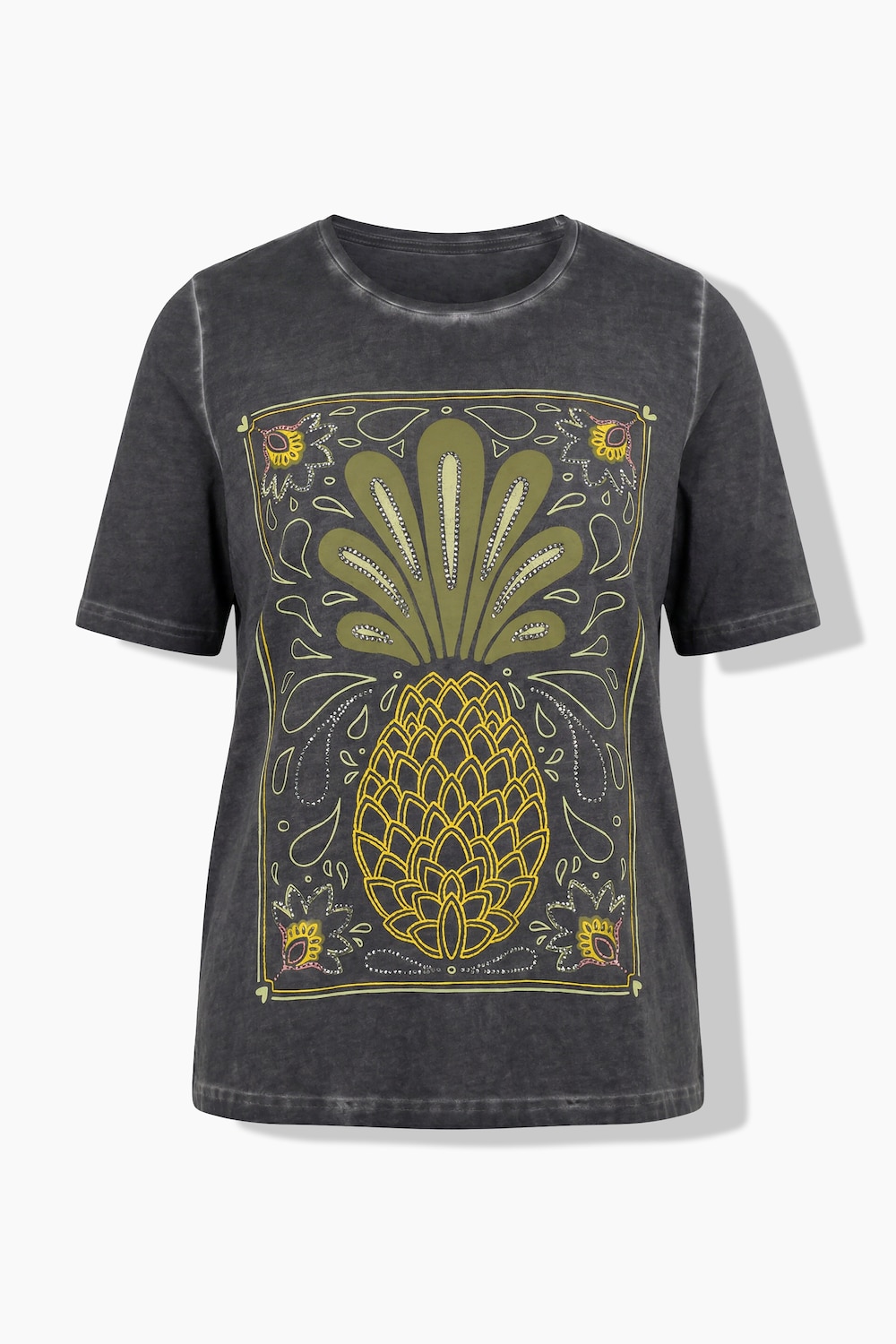 Stora storlekar T-shirt med ananasmotiv, Dam, grå, storlek: 46/48, Bomull, Ulla Popken