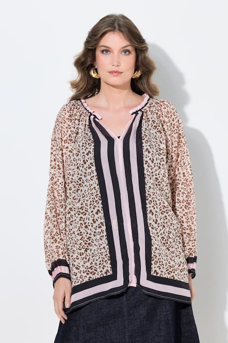 Bluse, Loose Fit, Streifen/Leo, Schlupfform