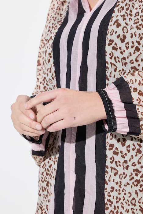 Bluse, Loose Fit, Streifen/Leo, Schlupfform