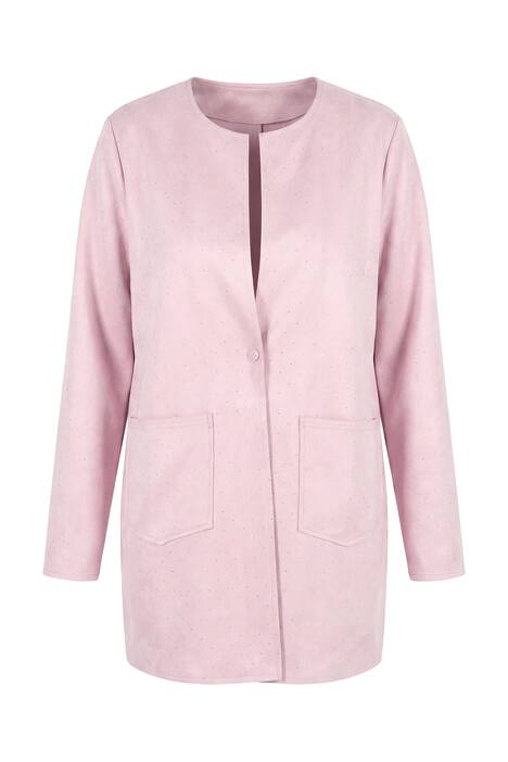 Semišová bunda, rovný střih, třpytivé kamínky