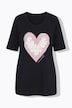 T-Shirt, A-Linie, Herz mit 3D-Blüten und Glitzer, Halbarm