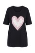 Tričko, A střih, srdce s 3D květy, třpytivé, krátké rukávy