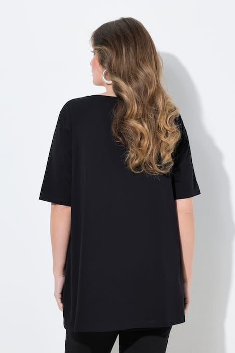 T-Shirt, A-Linie, Herz mit 3D-Blüten und Glitzer, Halbarm