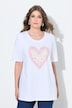 T-Shirt, A-Linie, Herz mit 3D-Blüten und Glitzer, Halbarm