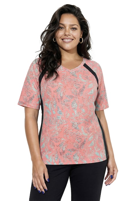 Tričko, listy, síťovina, V výstřih, polodlouhý rukáv, recyklovaný materiál