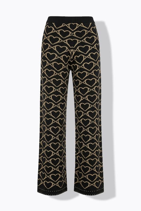 Strickhose, weites Bein, goldenes Herzmuster, Ziernieten