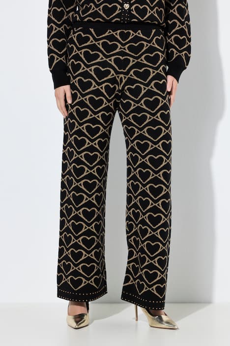 Strickhose, weites Bein, goldenes Herzmuster, Ziernieten