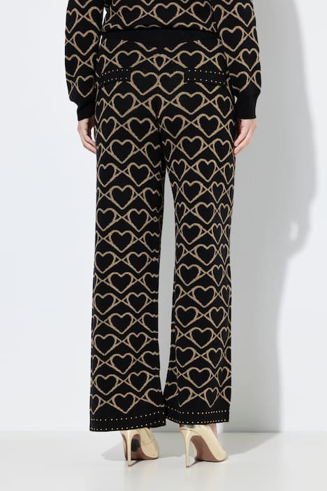 Strickhose, weites Bein, goldenes Herzmuster, Ziernieten