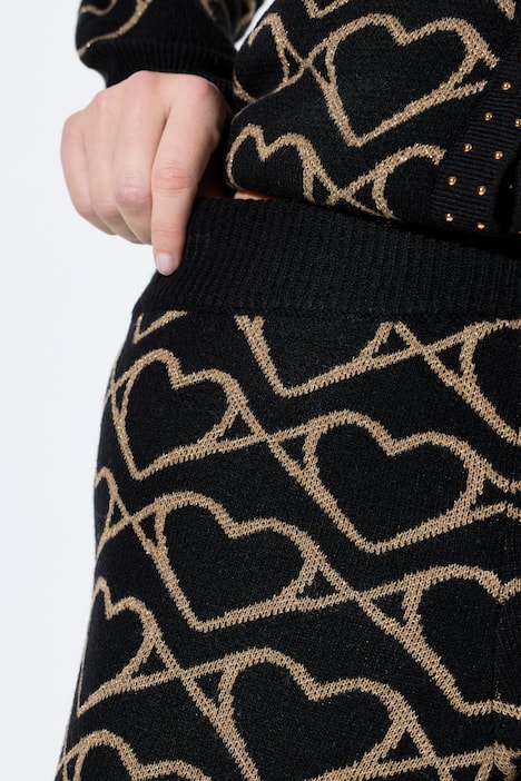 Strickhose, weites Bein, goldenes Herzmuster, Ziernieten