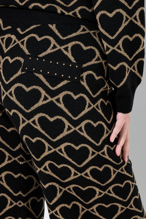 Strickhose, weites Bein, goldenes Herzmuster, Ziernieten