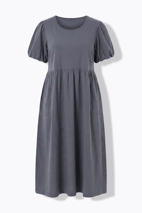 Sukienka maxi, krój w kształcie litery A, okrągły dekolt, balonowe rękawy, kieszenie