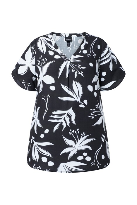 Halenka, květinový potisk, V výstřih, ozdobný záhyb, polodlouhý rukáv