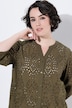 Baumwoll-Bluse, Stickerei, V-Ausschnitt, 3/4-Arm