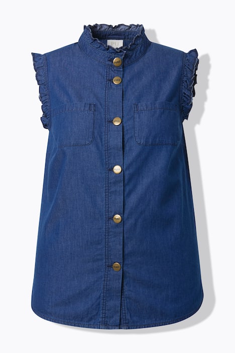 Blusentop, Rüschen, Stehkragen, ärmellos, Biobaumwolle