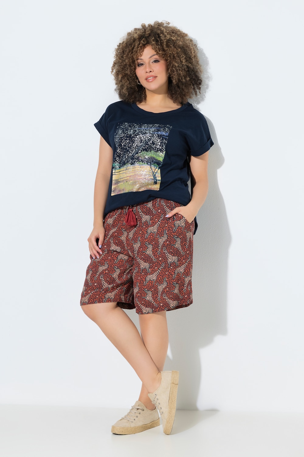 Schlupf-Bermuda Rose, Giraffen, weites Bein, Elastikbund