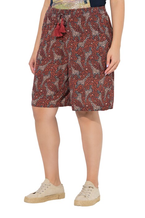Bermudy s potiskem růží a žiraf, široké nohavice, elastický pas