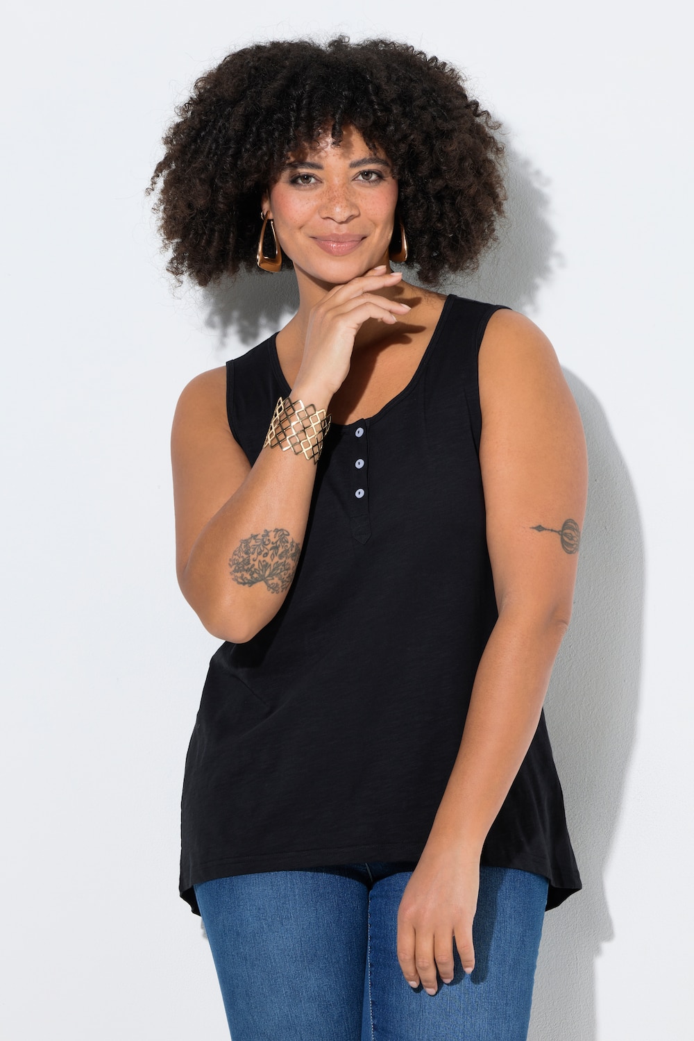 Jersey-Top, A-Linie, Flammjersey, Knopfleiste