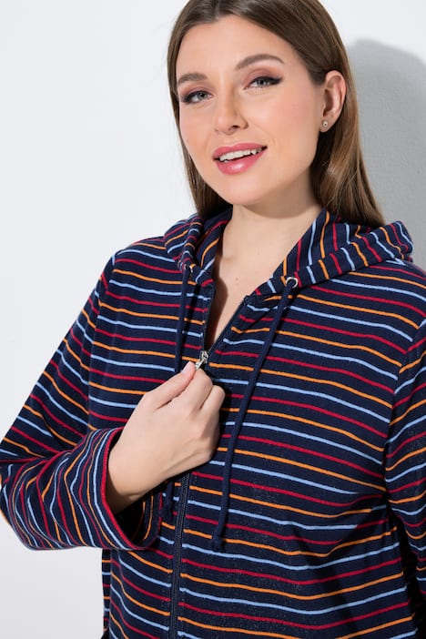 Striped Zip-Up Terry cloth Bathrobe
