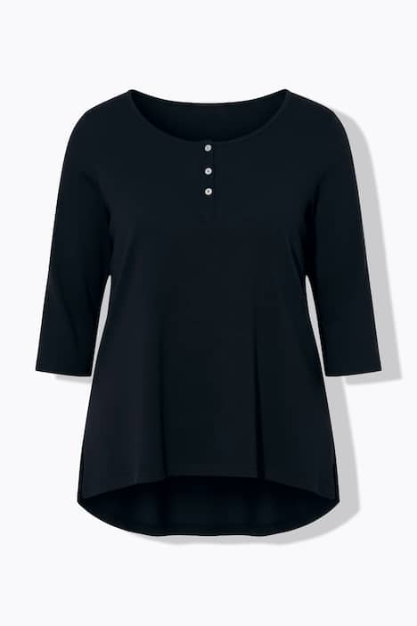 T-shirt, trapezowy krój, henley, zapięcie na guziki, rękaw 3/4