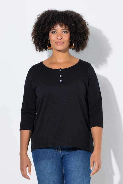 T-Shirt, A-Linie, Henley, Knopfleiste, 3/4-Ärmel