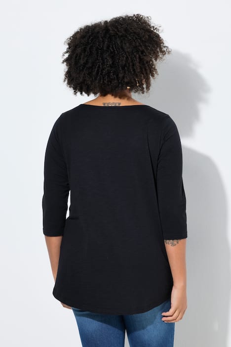 T-shirt, trapezowy krój, henley, zapięcie na guziki, rękaw 3/4