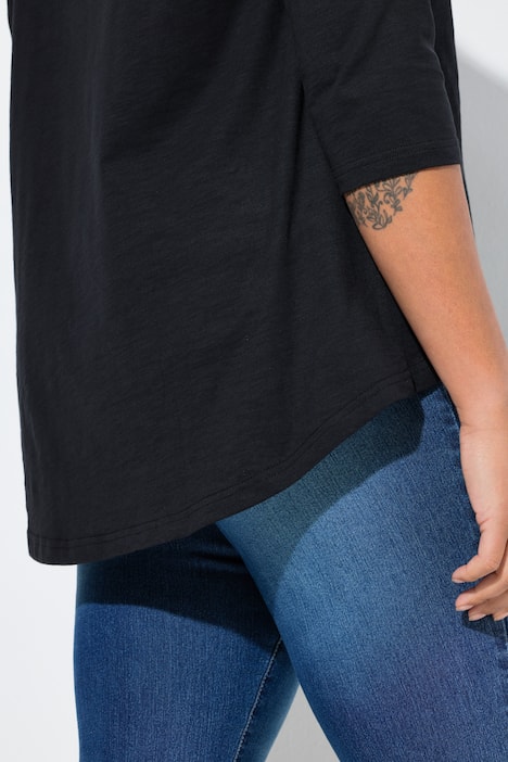 T-shirt, trapezowy krój, henley, zapięcie na guziki, rękaw 3/4