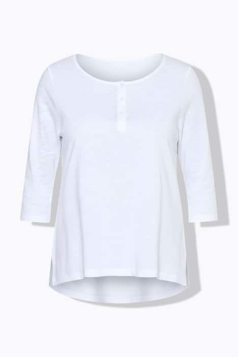 T-shirt, trapezowy krój, henley, zapięcie na guziki, rękaw 3/4