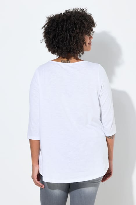 T-shirt, trapezowy krój, henley, zapięcie na guziki, rękaw 3/4