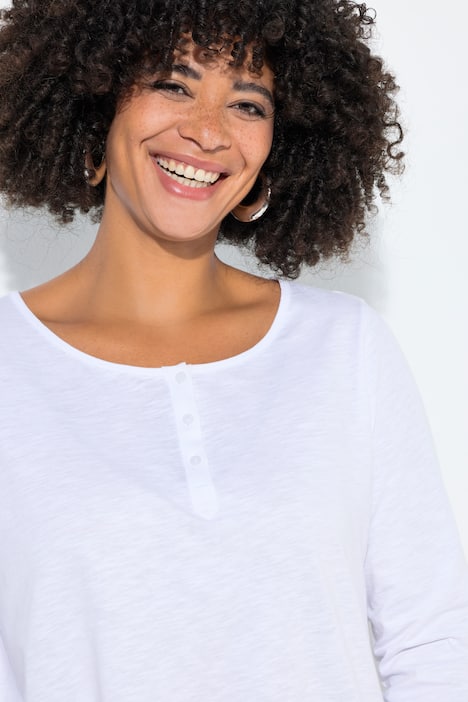 T-shirt, trapezowy krój, henley, zapięcie na guziki, rękaw 3/4