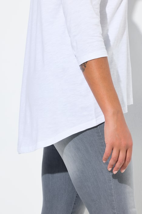 T-shirt, trapezowy krój, henley, zapięcie na guziki, rękaw 3/4