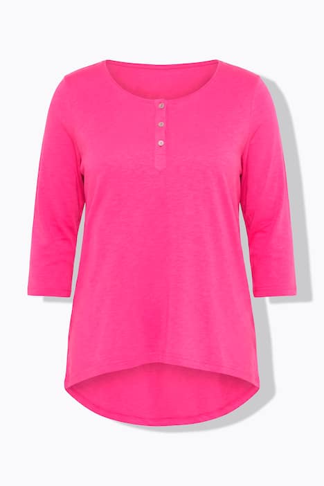 T-shirt, trapezowy krój, henley, zapięcie na guziki, rękaw 3/4