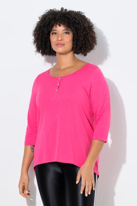 T-shirt, trapezowy krój, henley, zapięcie na guziki, rękaw 3/4