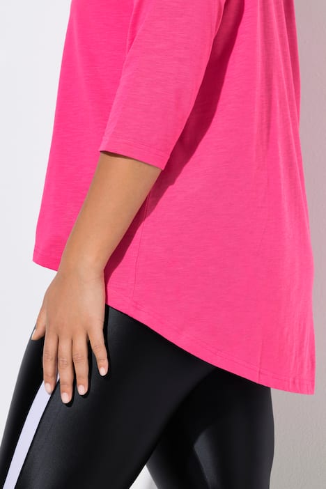 T-shirt, trapezowy krój, henley, zapięcie na guziki, rękaw 3/4