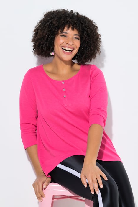 T-shirt, trapezowy krój, henley, zapięcie na guziki, rękaw 3/4