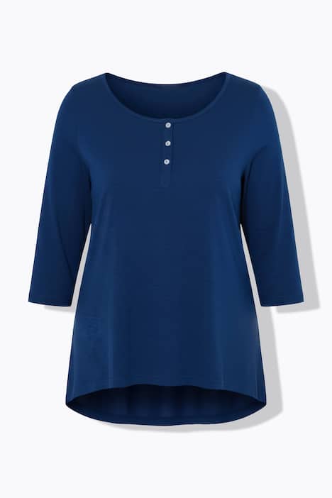 T-shirt, trapezowy krój, henley, zapięcie na guziki, rękaw 3/4